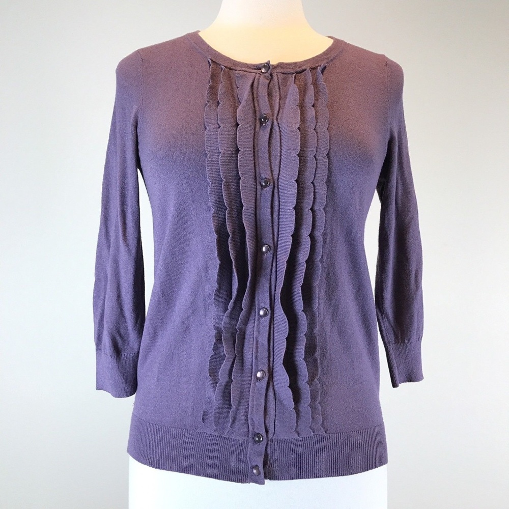 Ann Taylor Purple Scalloped Trim Cardigan XS